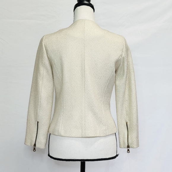 Vintage Zara TRF Gold Overlay Cream Blazer Jacket - Picture 2 of 5